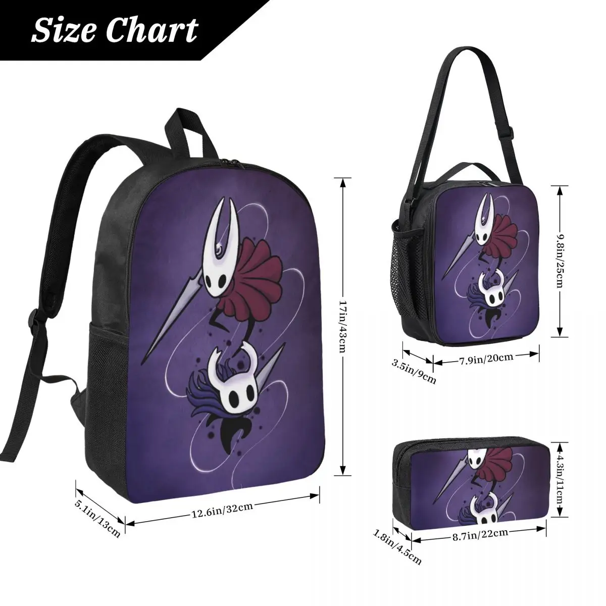 Anime Game Hollow Knight Backpack Student BookBag School Bag Computer Shoulder Bags 3ps Insulated Lunch Bag Pencil Case