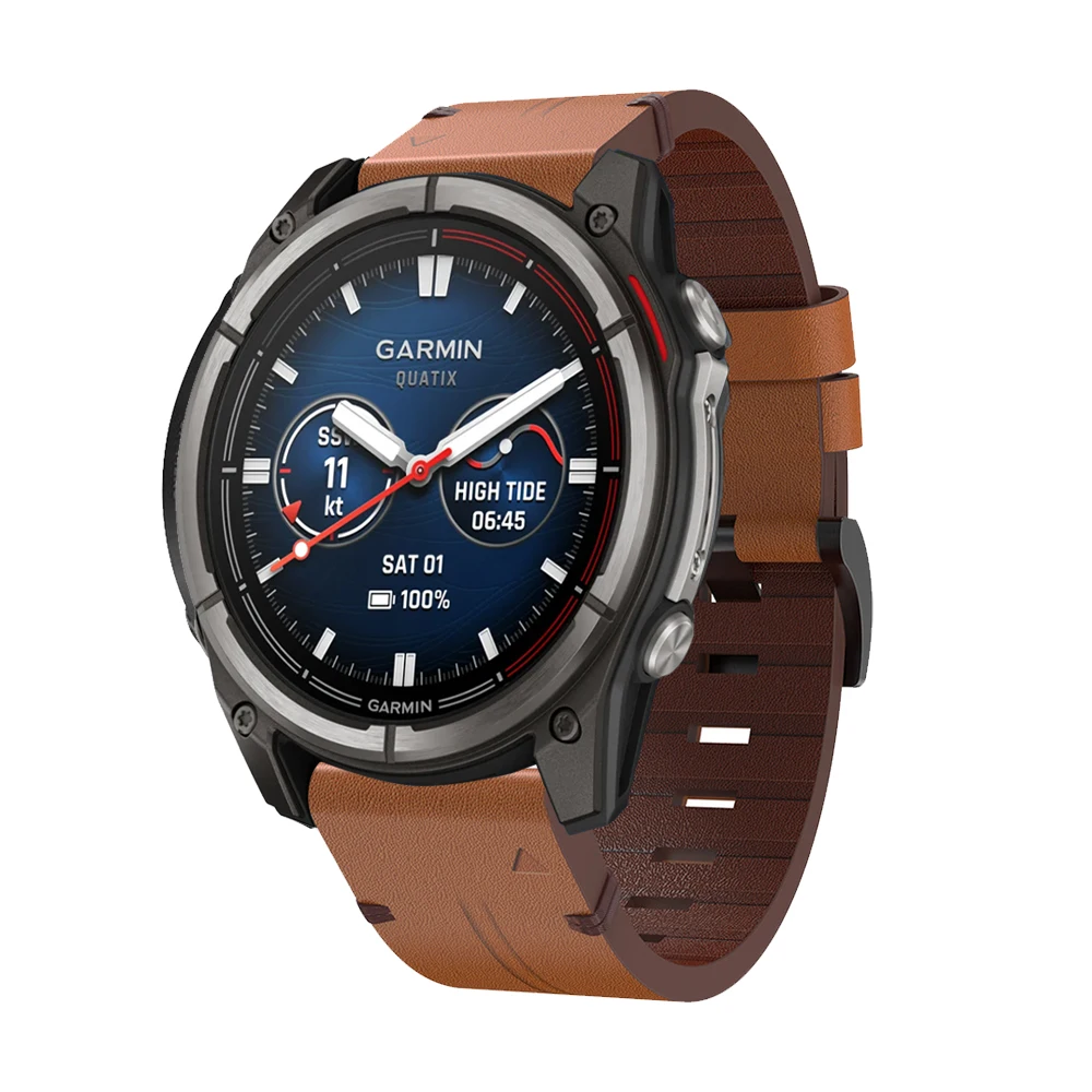 حزام من الجلد الطبيعي 22 مللي متر 26 مللي متر لـ Garmin Quatix 8 7X/Fenix 8 E 7X 7 6X 6 Band Forerunner 970/Instinct 3 2X QuickFit أساور
