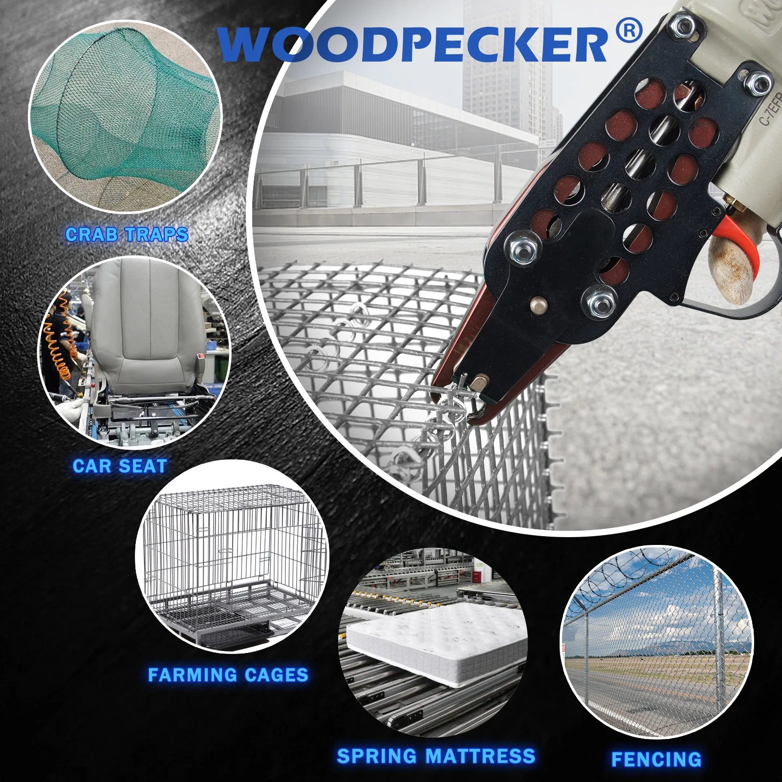 W-C-7EFR 공압식 호그 링 스테이플러, 조절 가능한 속도 3/4인치 크라운 에어 C-링 건, 스프링 매트리스용 4.8-8.0mm 클로저