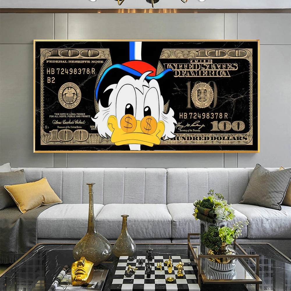 Disney McDuck Dollars Graffiti Art Canvas Posters and Prints Money Street Art Paintings on the Wall Art Pictures For Living Room