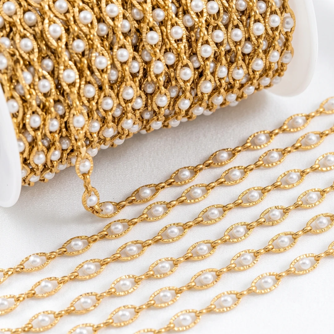 0.5Meter/1Meter Artificial Pearl Evil Eye Chain for Jewelry Making Gold Stainless Steel Chains Bulk DIY Craft Necklace Findings