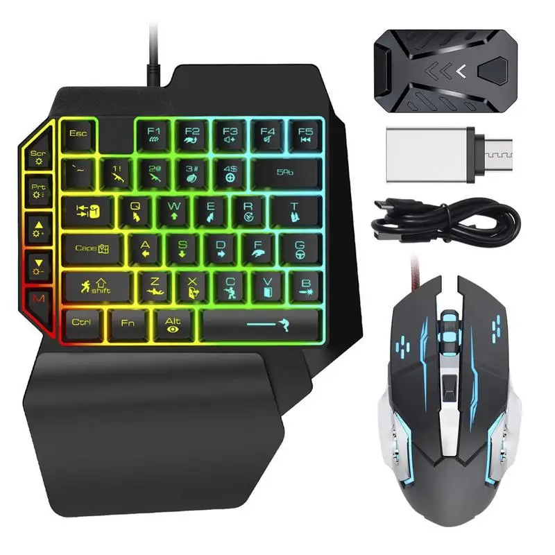 

Gaming Keyboard And Mouses Combo Rgb Backlit One Hand Keyboard Mice With Converter Adapter Set For PS4 PS5XboxSwitch