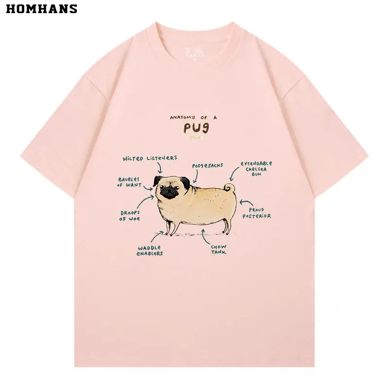 Fun Analysis Picture of PUG Bags Personalized Creative Pure Cotton Printed Men's and Women's T-shirt New Loose Casual T-shirt