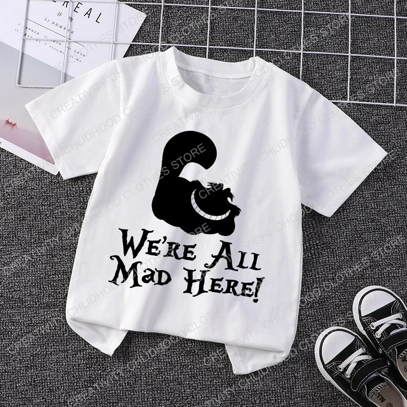 Alice In Wonderland Children T-Shirt Disney Anime T Shirt Cheshire Cat Clothes Cartoon Kawaii Casual Top Kid Boy Girl Tee Shirts