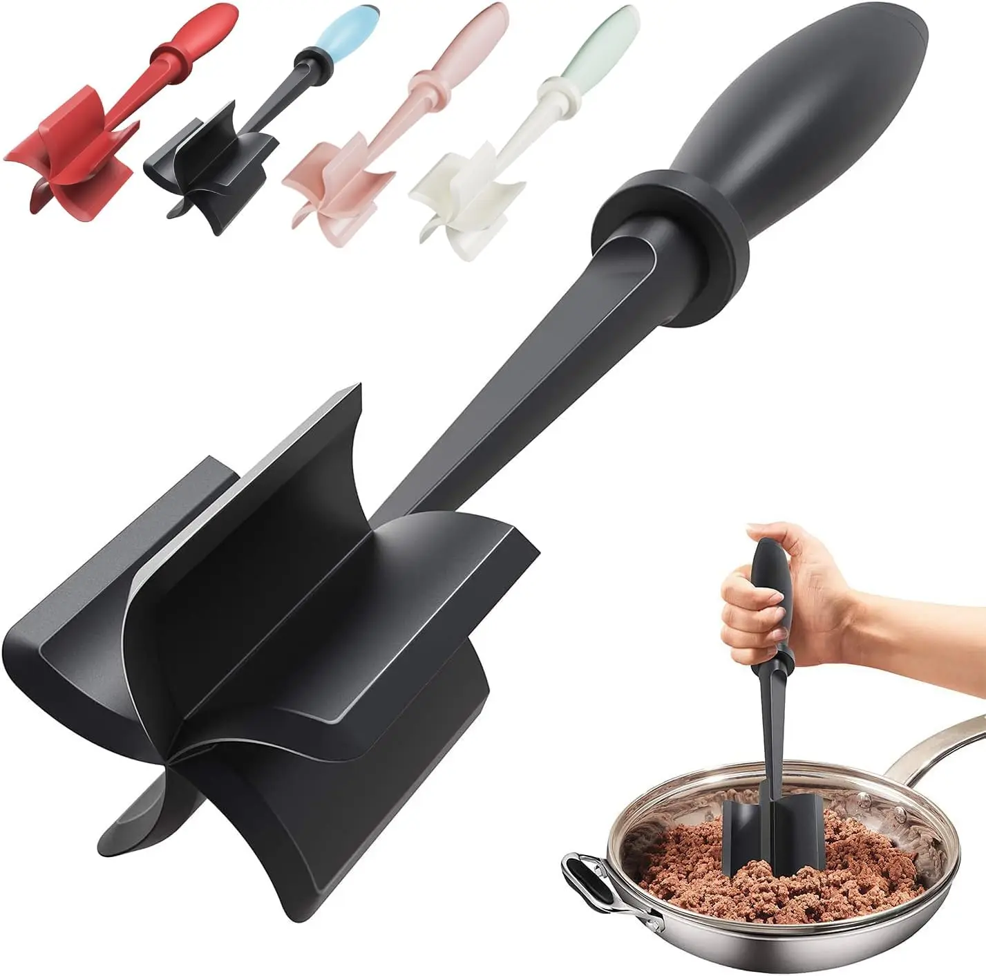 

Heat Resistant Nylon Meat Chopper & Masher for Ground Beef, Hamburger, Potato - Non Stick, Easy Clean