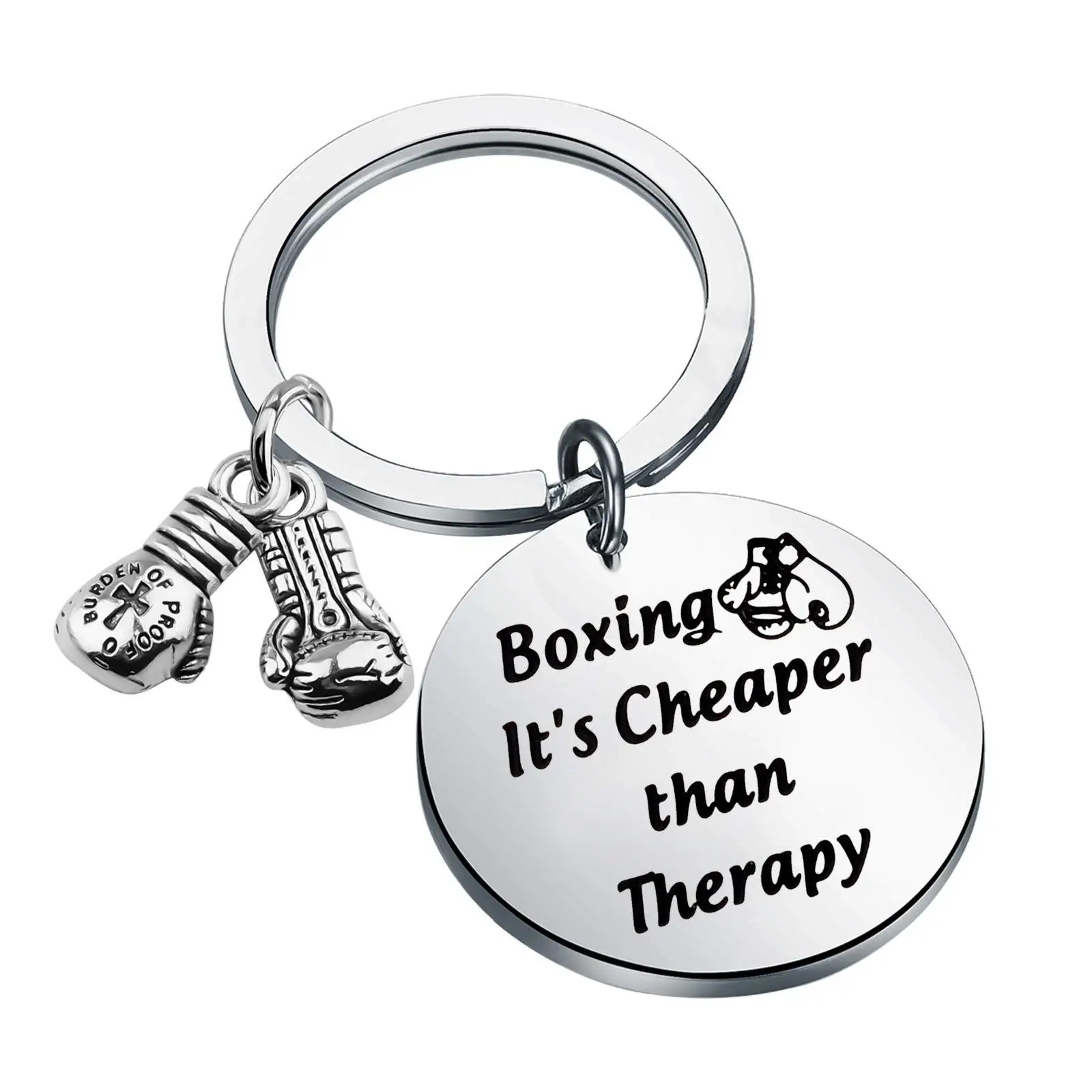 Stainless Steel Keyring  Boxing Gift Funny Boxing Glove Keychain Boxing Is Cheaper Than Therapy Keyring Sports Gift for Boxer