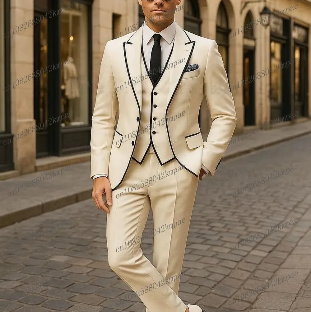 

Белый и черный новый деловой мужской костюм для жениха, жениха, свадебной вечеринки, выпускного вечера, деловые мужские смокинги, комплект из трех предметов, пиджак, жилет, брюки