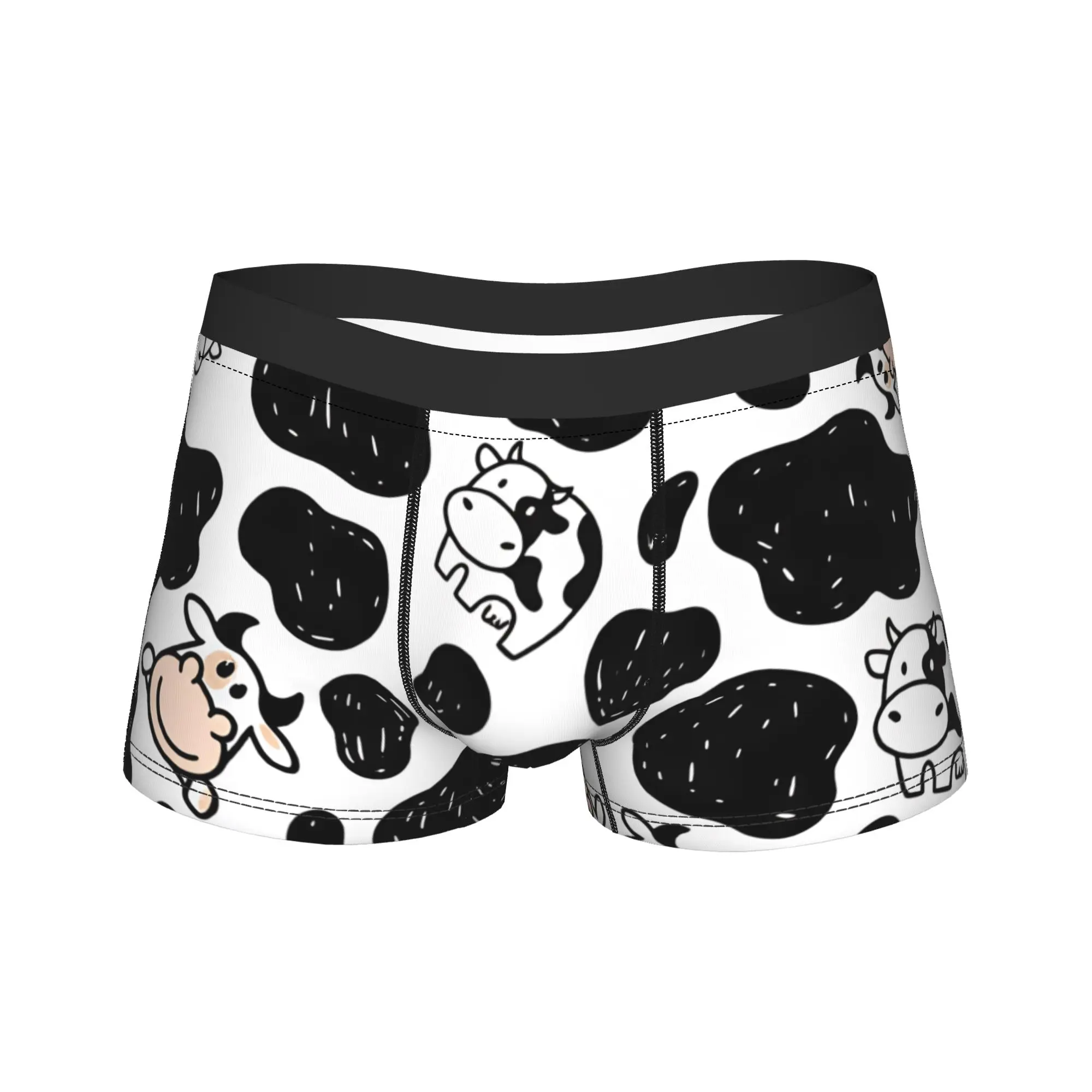 Simple Doodle Cartoon Cow And Cow Spot Shorts Briefs  Underwear Trenky Men Soft Trend Boxershorts Print Plus Size Underpants