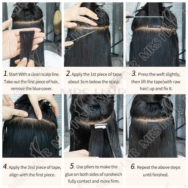 Nastro invisibile nelle estensioni dei capelli Nastro iniettato dritto Yaki dritto/chiaro crespo ins Colla con nucleo nero Remy Senza soluzione di continuità 20 pezzi