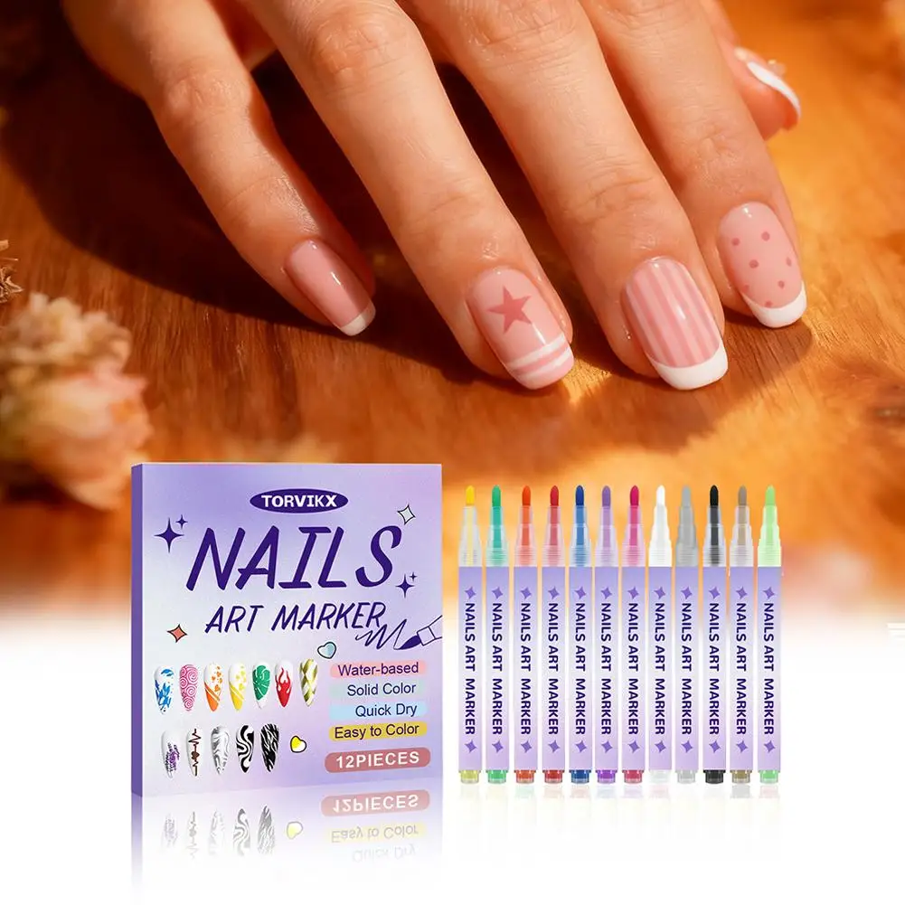 12개/세트 네일 아크릴 펜 방수 및 빠른 건조 도트 플라워 라이너 펜 3D 효과 네일 아트 그래피티 펜 네일 도구
