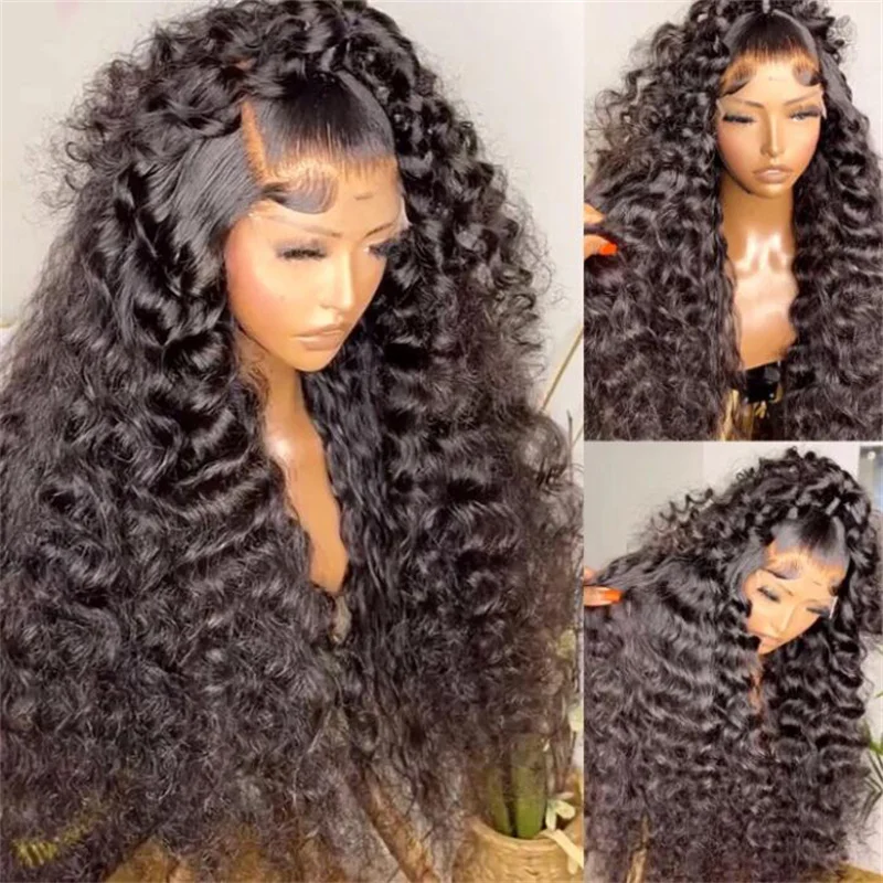 Soft Glueless 26Inch Long Black Preplucked Kinky Curly 180Density Lace Front Wig For Black Women Baby Hair Daily