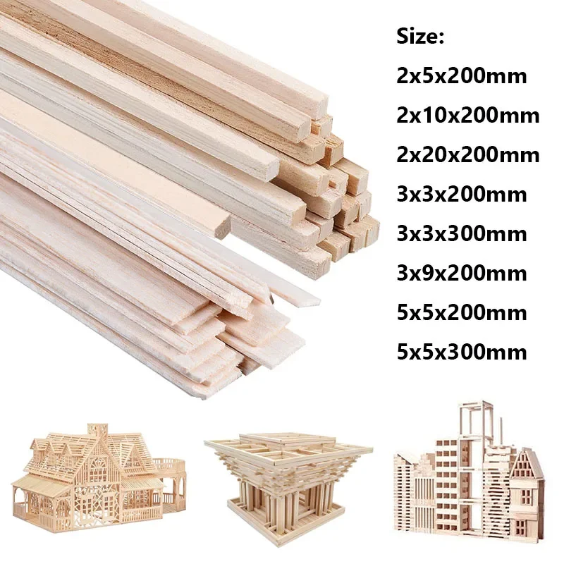 Palo de Balsa de 20-50 Uds., modelo de madera de Balsa, artesanía tallada, Cudgel cuadrado para manualidades DIY, accesorios de fabricación