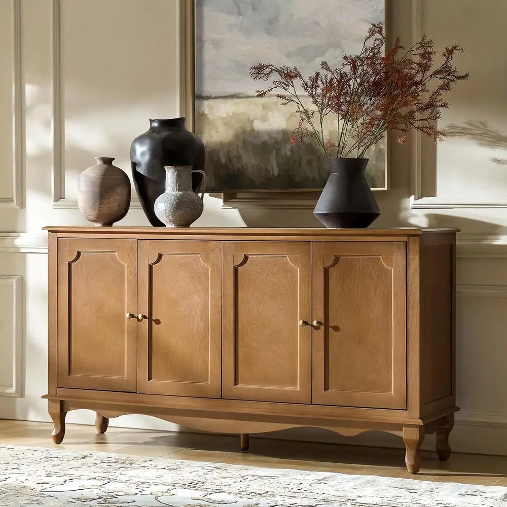 

58 Kitchen Sideboard Cabinet with 4 Doors & 2 Shelves, Solid Wood Accent Table