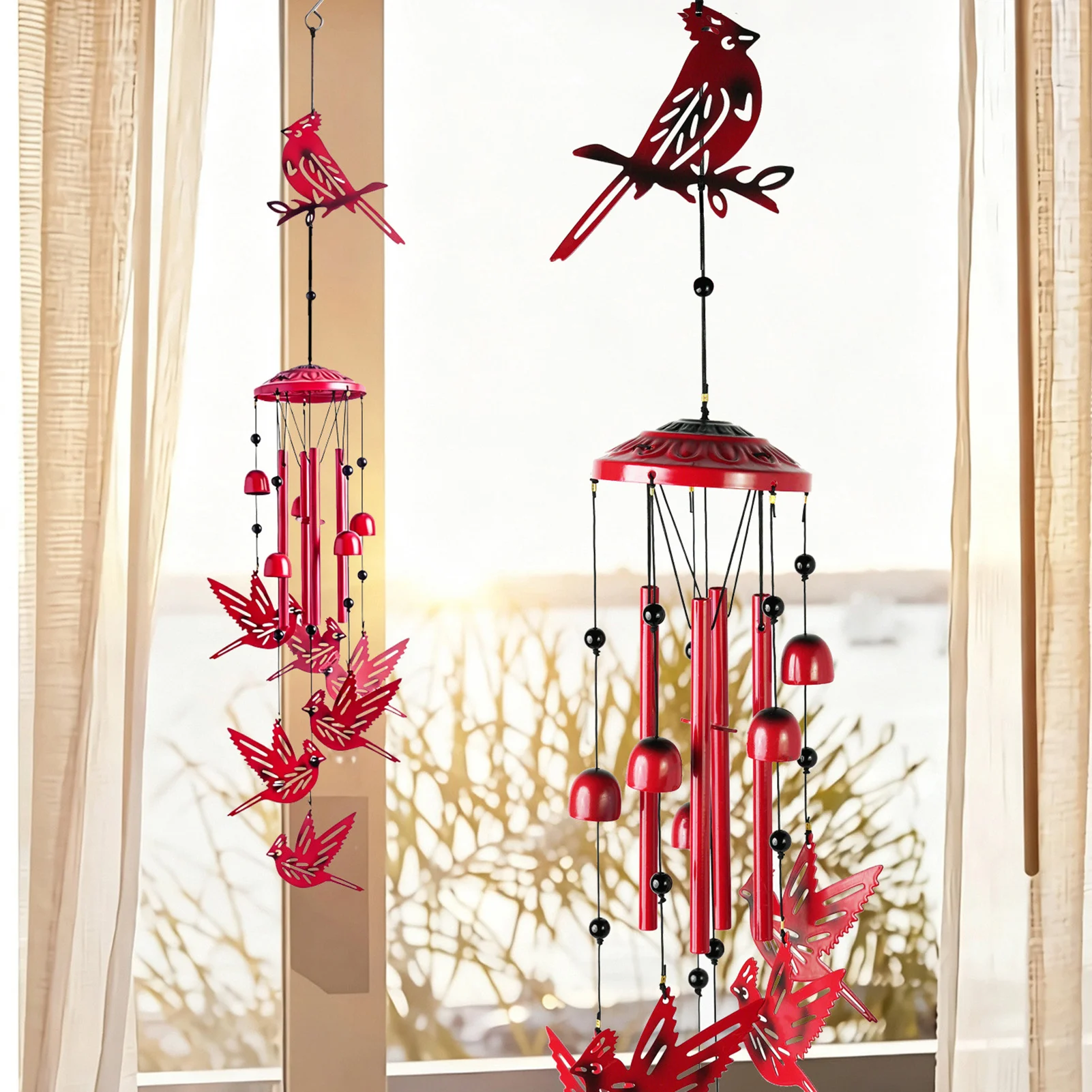 Wind Chime Festive Christmas Outdoor Decor for Homeowners Red Bird Metal Bell Hanging Ornament Garden Patio Villa Entry Art