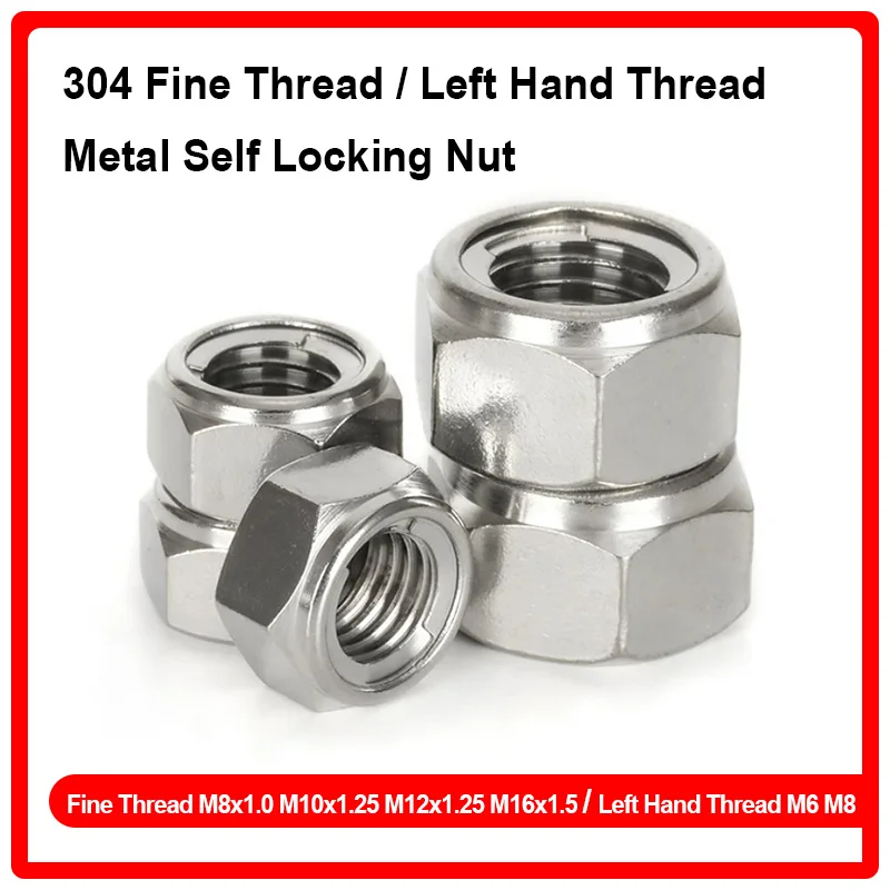 304 Stainless Steel Fine Reverse Thread Self Locking Nut M6 M8 M10 M12 M16 Anti Loosening Vibration Resistant Hardware