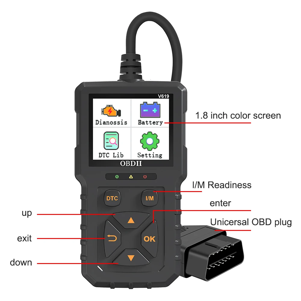 Clear/Erase Codes OBD2 Scanner Multi-language Code Reader V619 Battery Tester Check Engine System Car Diagnostic Tool