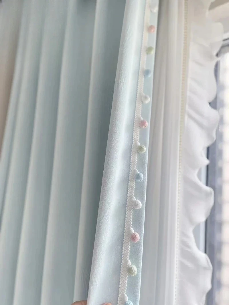 French Cream Fresh Air Ice Cream Dopamine Color Lace Romantic Blackout Curtains Tulle for Bedroom Living Room Luxury Drapes
