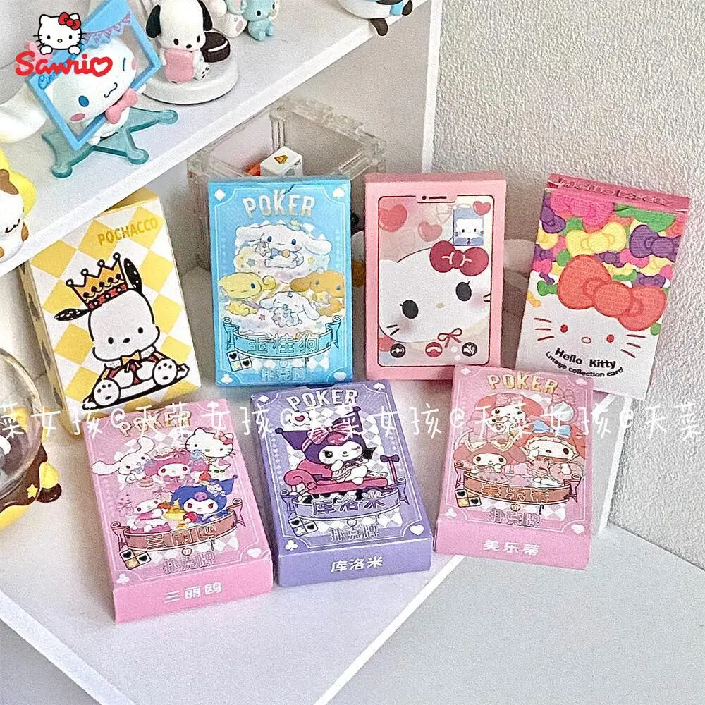 Kawaii Sanrio Accessories Cinnamoroll Kuromi My Melody Cartoon Cute Family Game Playing Card Student Party Playing Card Toy Gift