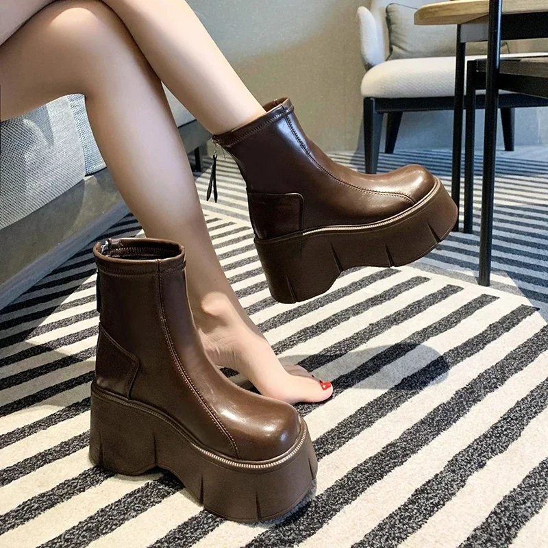 

Winter Women Ankle Boots Fashion Back Zippers Ladies Platform Flats Short Boots Shoes Elegant Woman heeled Shoes 2024 New