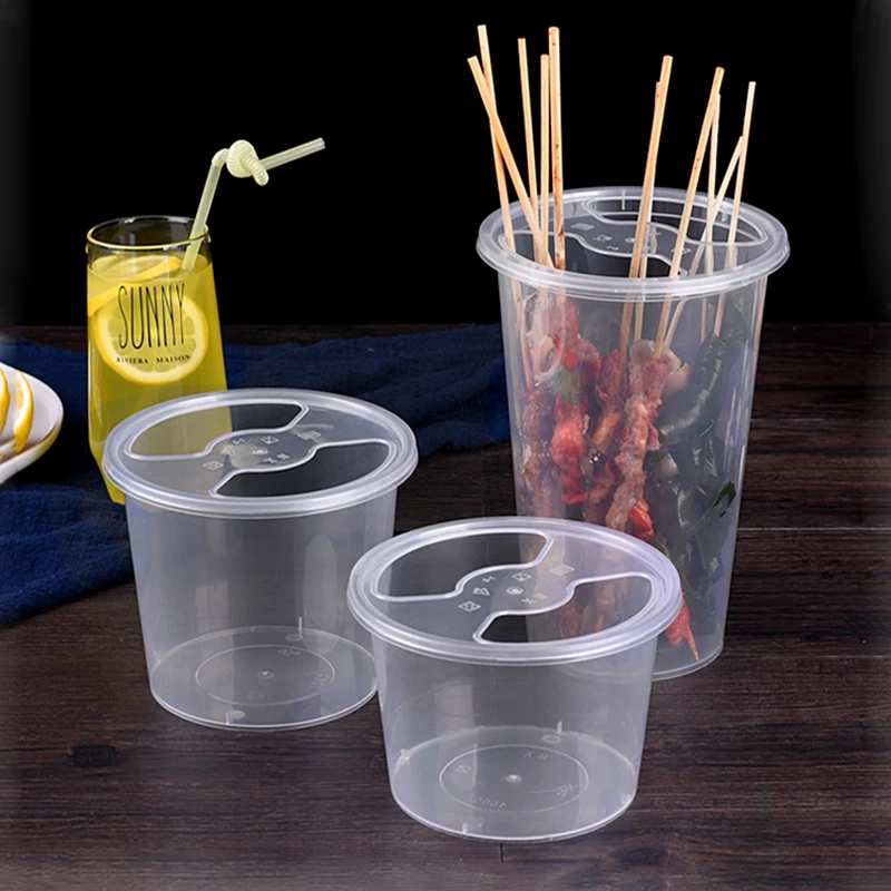 Disposable Plastic Bowl, Thickened Round Lunch Box, String Barrel, Barbecue, Takeaway Packaging, Restaurant Food Container