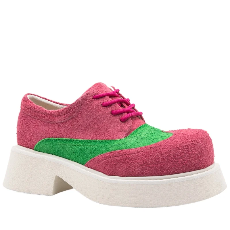 

Европейские/американские уличные розовые/зеленые замшевые туфли дерби с большим носком для мужчин, увеличивающие рост туфли из натуральной кожи на толстой платформе 6 см