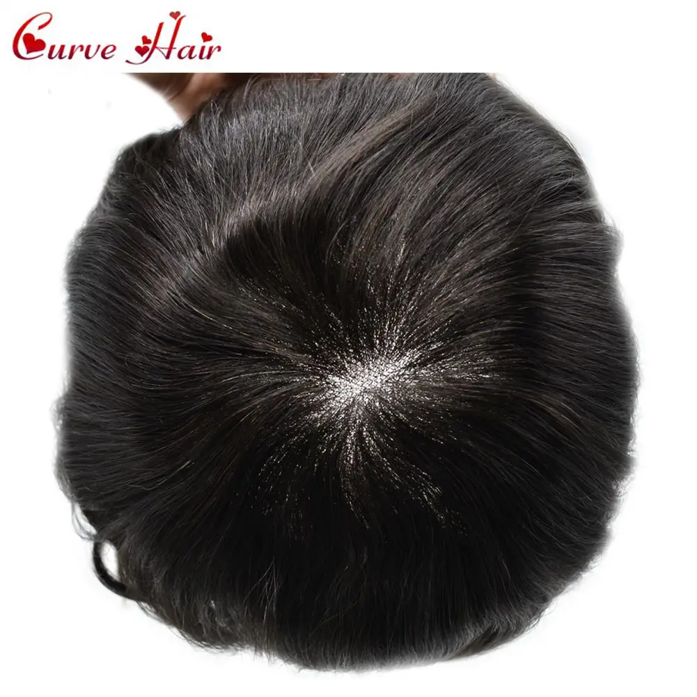 Rambut palsu renda depan untuk pria, wig renda Mono hitam alami Unit rambut palsu pria sistem pengganti rambut manusia