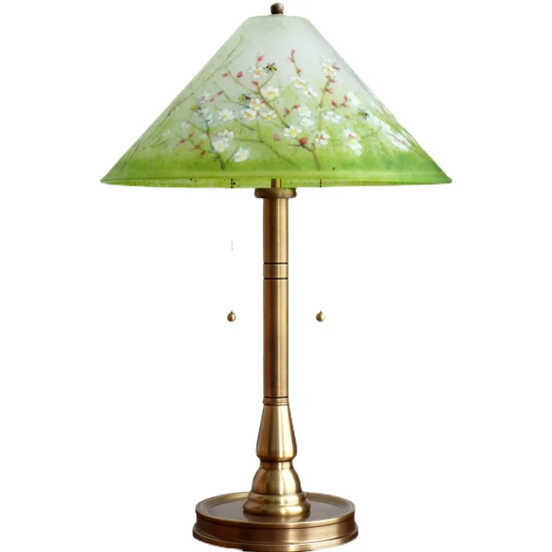 

All-copper glass hand-painted table lamp New Sino-Japanese European light luxury high-end bedroom study living room decoration