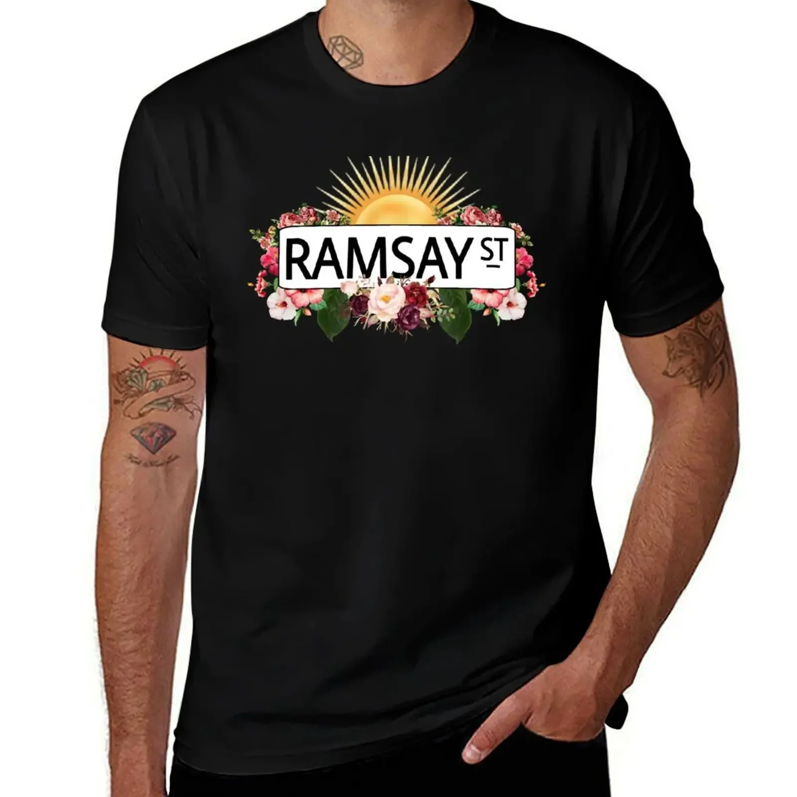 Floral Ramsay Street Sign - Neighbours T-Shirt quick drying custom shirt heavyweights anime stuff T-shirt men