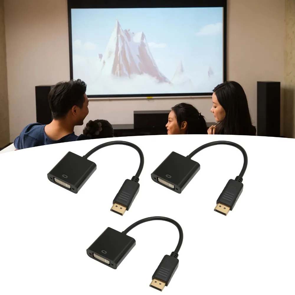 3PCS 1080P DisplayPort To DVI Adapter Gold Plated Connector DP To DVI Adapter Cable Unidirectional DP Conversion Cable