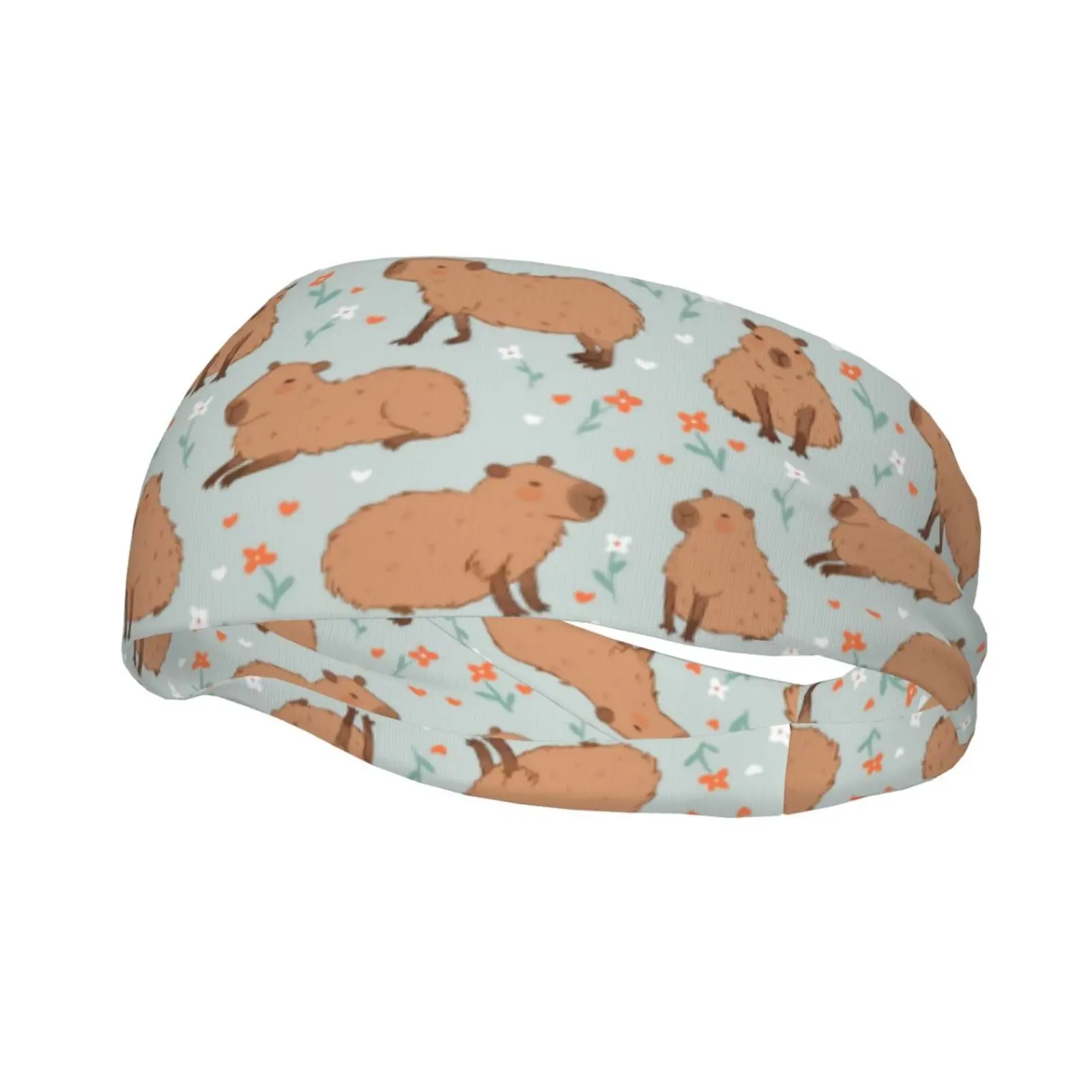 Cute Capybara Wild Flower Elastic Hair Band Yoga Headband Makeup Hair Hoop Headwrap