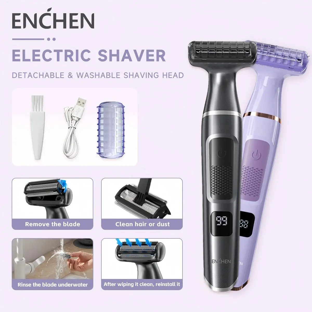

ENCHEN бритва электрическая эпилятор для женщин Электробритва Профессиональная Машина для бритья Беспроводная Триммер для тела Цифровой дисплей Сетчатая бритва Дорожная Бритва для женщин A1