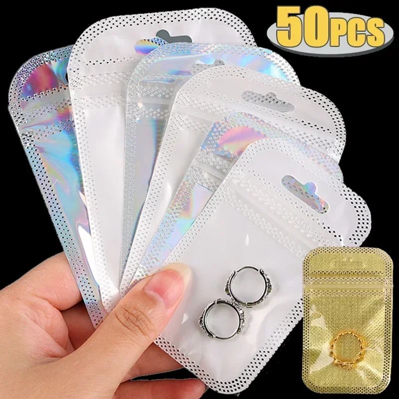 50Pcs Transparent Self Sealing Bags Resealable Pouch Jewelry Packaging Storage Earrings Rings Necklace Display Plastic Bag