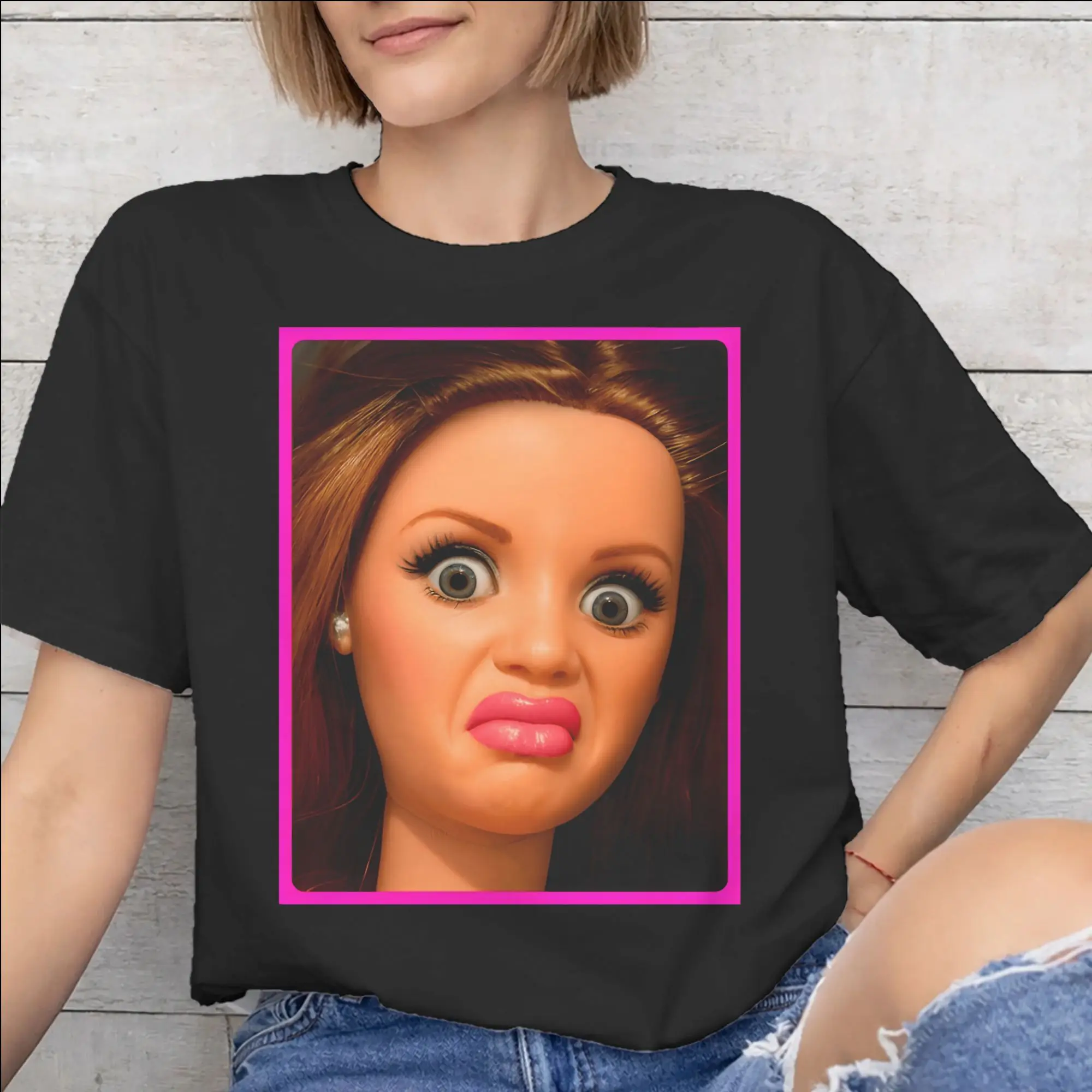 Disgusted Face Meme Doll Babe Print T Shirt for Men Women  100% Cotton  Tee Shirt Clothing