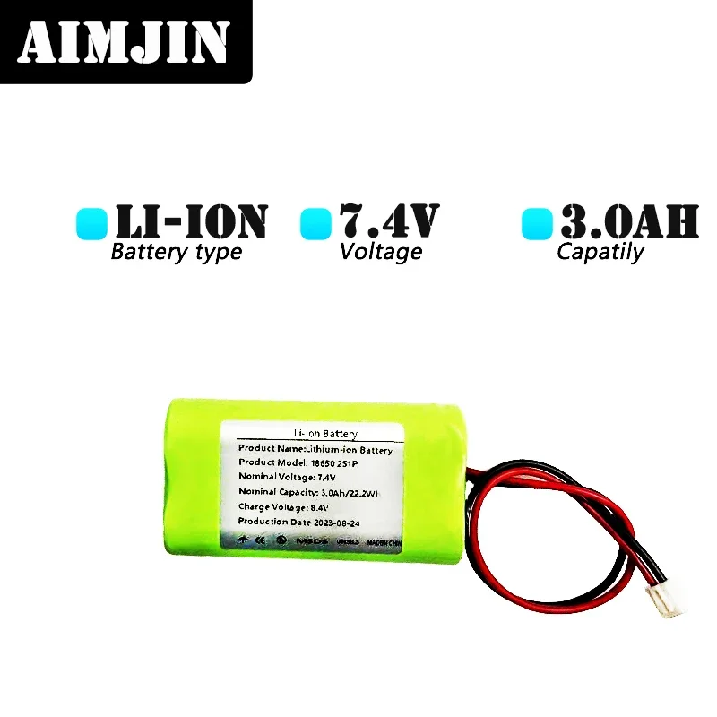 

7.4V, 3000mAh 18650 rechargeable lithium battery for projectors, speakers, wireless monitoring, etc., 2S1P, XH2.54-2P plug