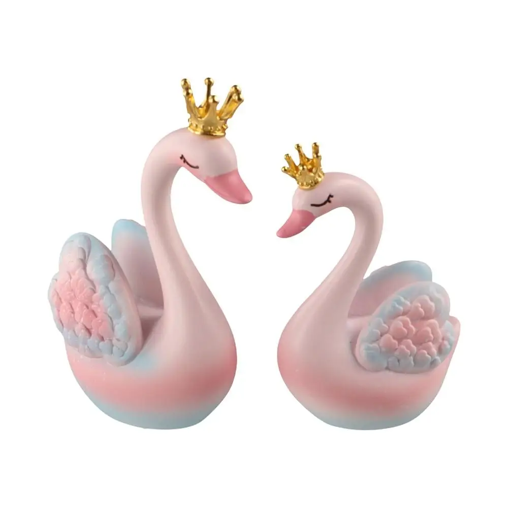 2Pcs Home Decor Resin Couple Figurines Swan Mini Desktop Decorations Kawaii Cute Couple Doll Toy Bedroom