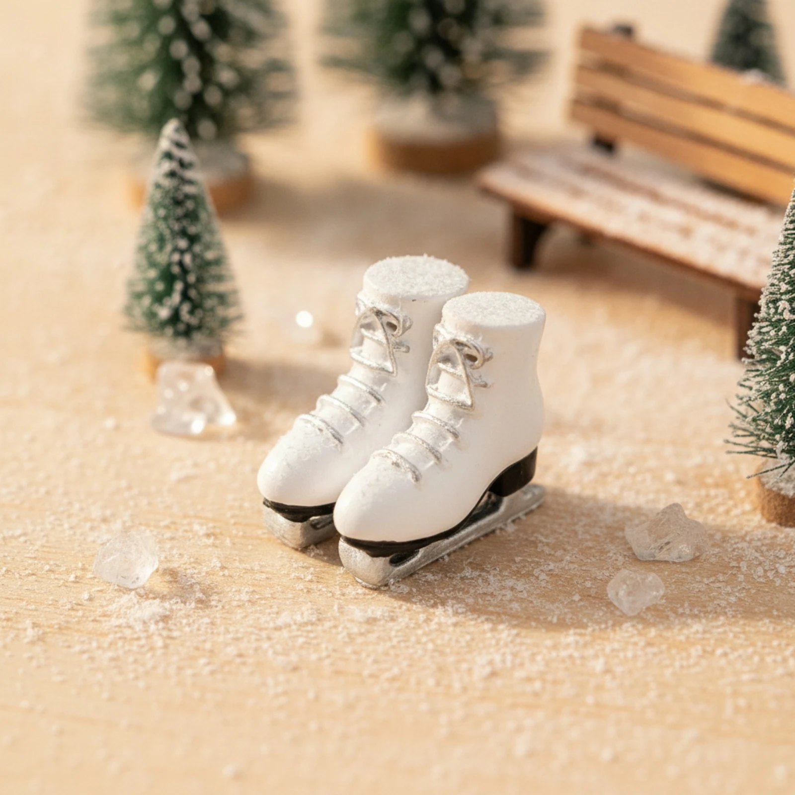 White Miniature Ice Skates Authentic Design Miniature Skate with Silver Blade Dollhouse Accessories Compact for Diorama Builders
