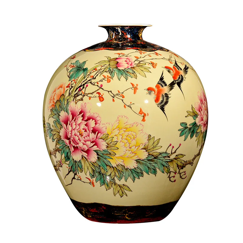 

Hand-painted peony flower arrangement Chinese living room TV cabinet decorative handicraft ornament