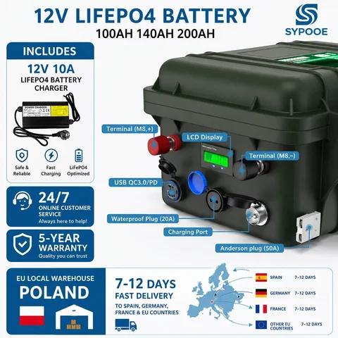 Литиевая батарея SYPOOE LiFePO4 12В 140Ач для лодки — детальный вид товара