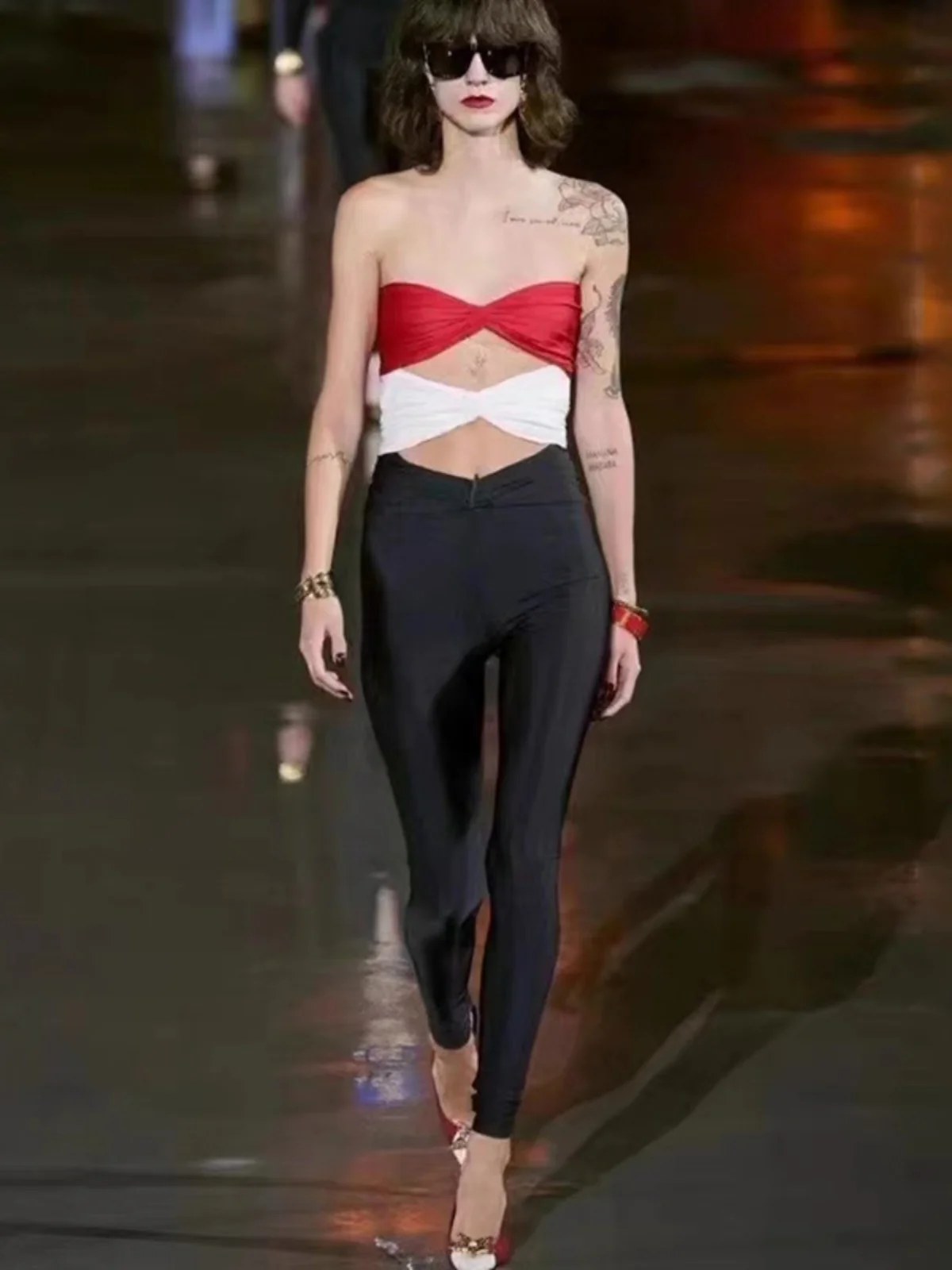 

Сексуальный купальник контрастных цветов с открытыми плечами, с высокой талией, с вырезами, утягивающие длинные брюки, коллекция Spring Commute Sle