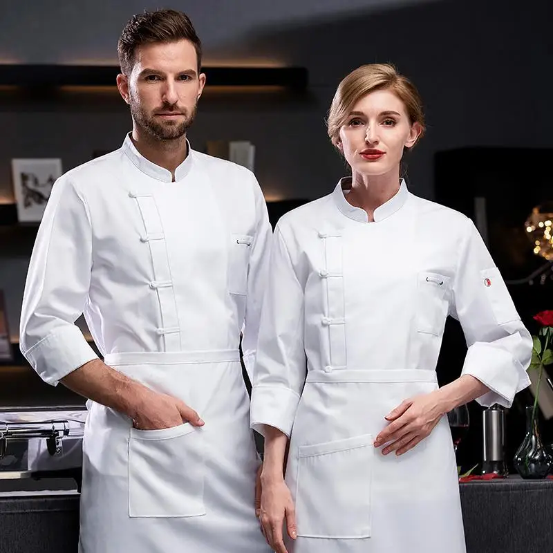 Overalls Long Sleeve Autumn and Winter Clothes Hotel Kitchen Restaurant Barbecue Cuisine Chef Uniform Men