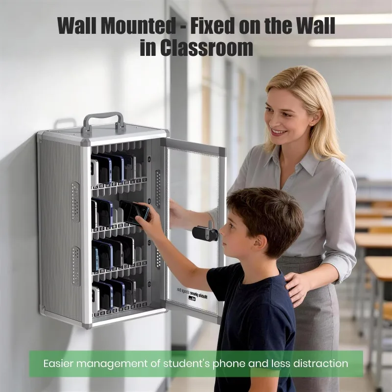 Simple rectangular wall-mounted aluminum alloy mobile phone management cabinet