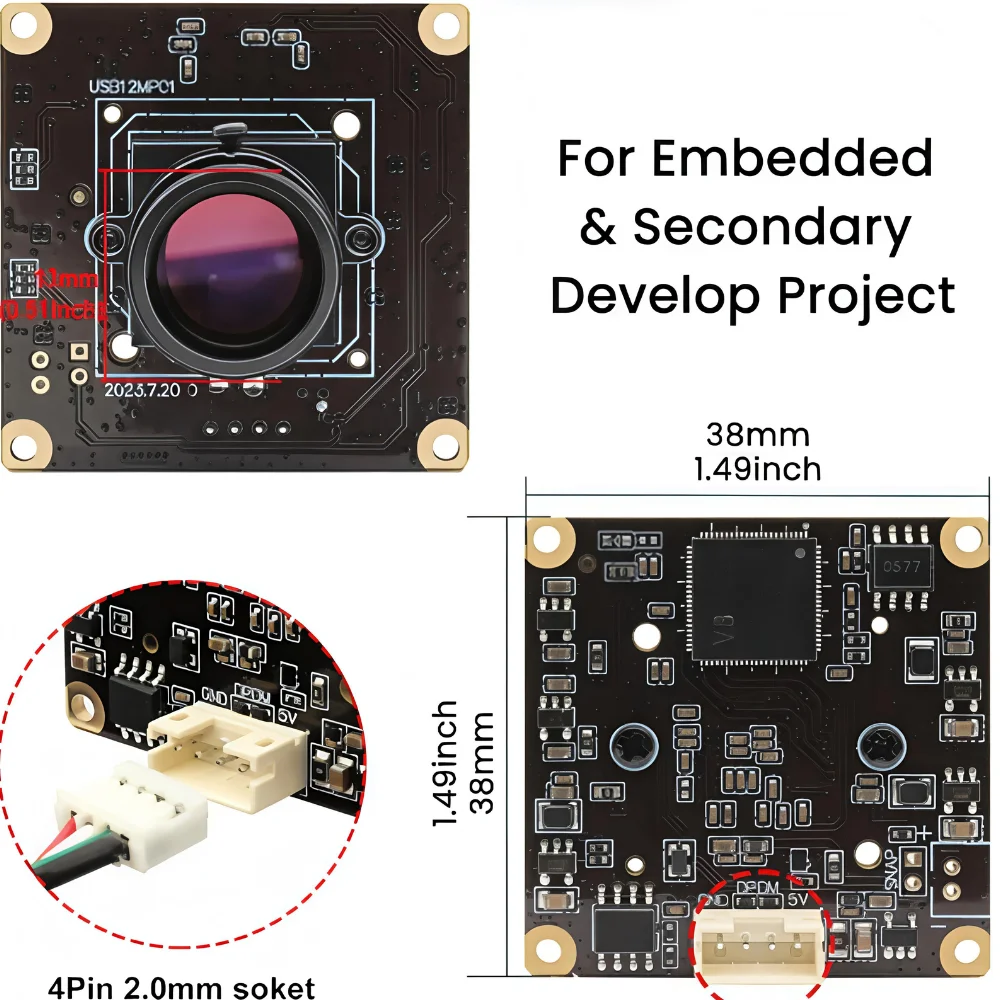 ELP 12MP ELP USB Camera Module M12 Far Shooting Lens Low Illumination 4K 30fps 1080P 120fps  Industrial Camera for Golf Swing