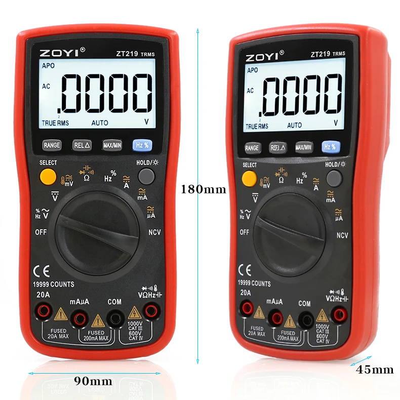 ZOYI Auto-Range Multimeter ZT219 High-Precision 4.5-Digit True RMS Digital Multimeter with Overload Protection, 19999 Counts