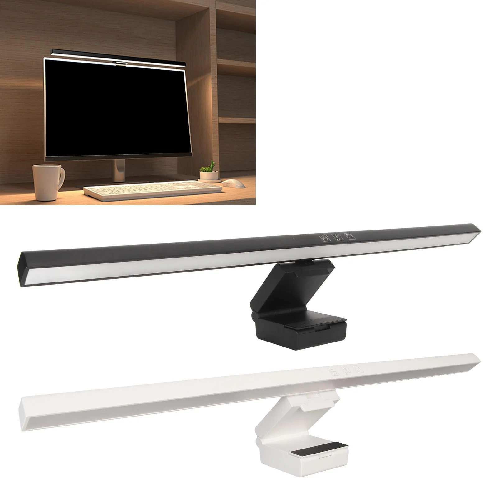 Screen Light Bar Computer Monitor Light Bar Stepless Dimmable Touch Control Asymmetric Light Source Type C Interface for Home