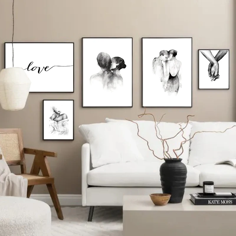 2026 Nordic Black and White Hand In Hand Love Line Art Posters and Prints Canvas Painting Wall Art Picture for Couple's Bedroom