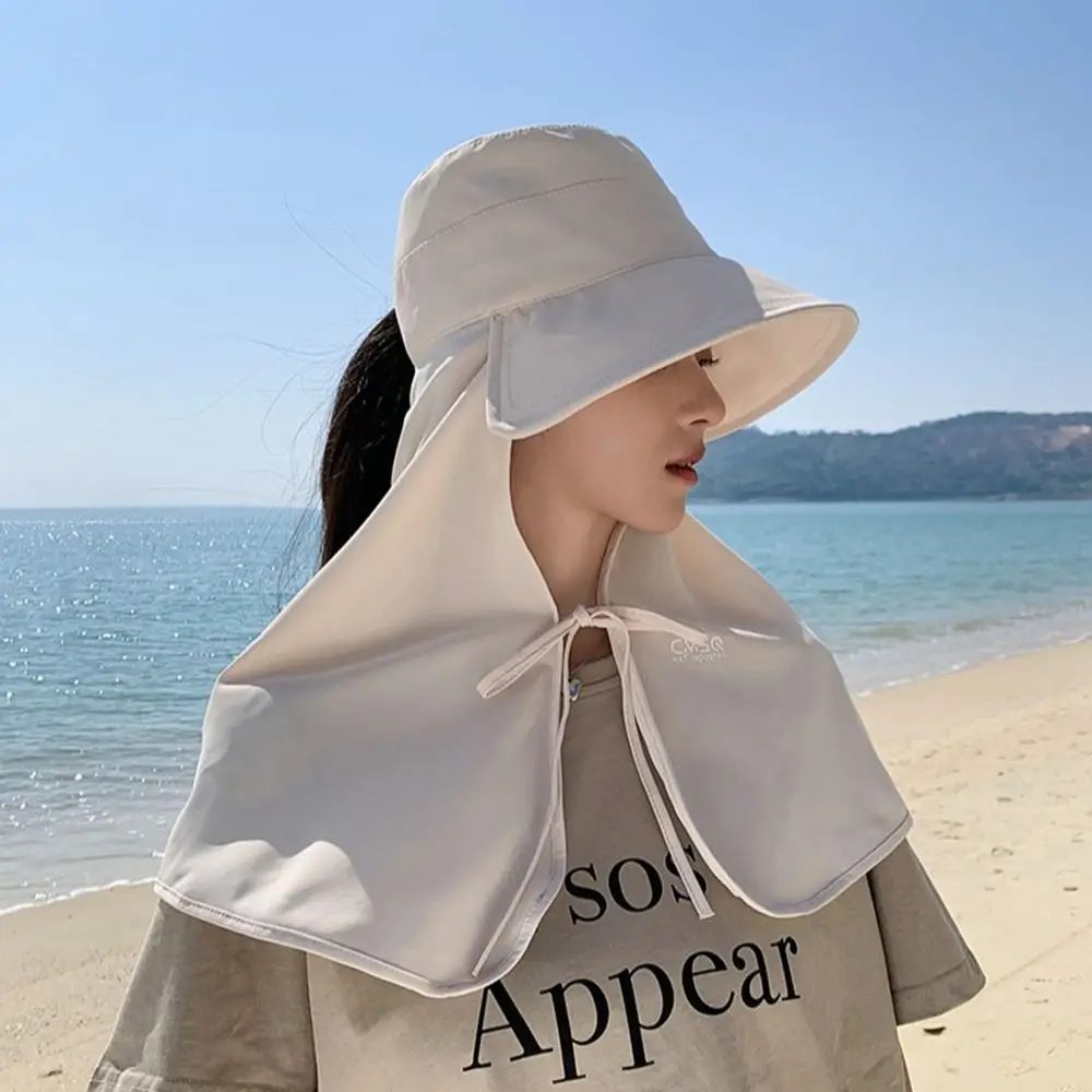 

Casual Wide Brim Shawl Fisherman Hat UV Anti Neck Protection Hiking Bucket Hat Sunscreen Ponytail Cap Mountaineering Hat Camping