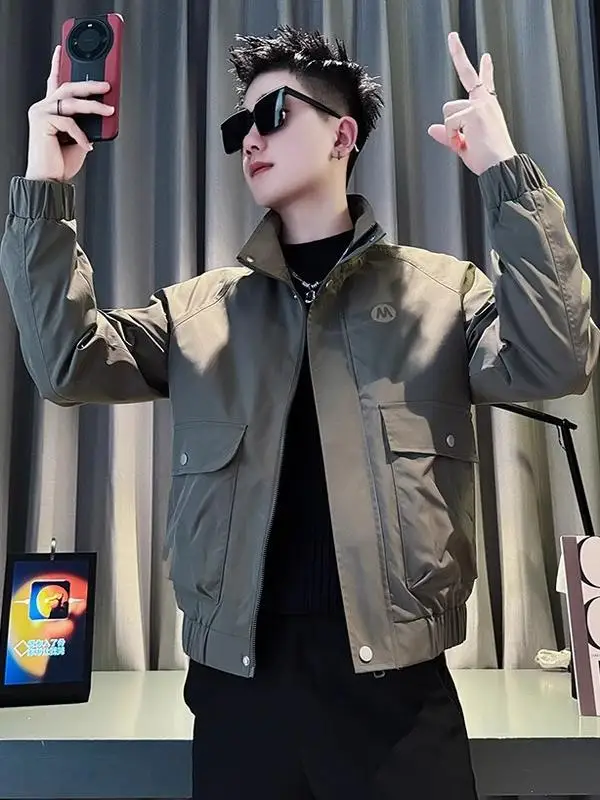 

Повседневное мужское пальто-туэт с воротником-стойкой, весенне-осеннее новое модное брендовое пальто для ранней весны, крутая универсальная рабочая одежда для отдыха, топ