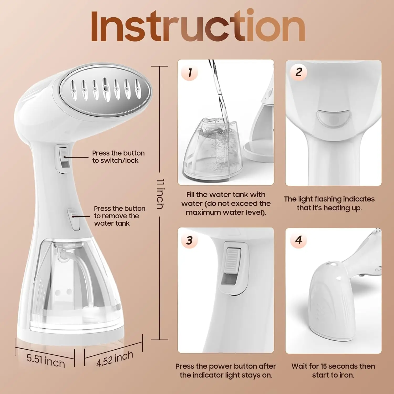 

Ручной портативный отпариватель для одежды 1350 Вт — быстрый нагрев, без морщин для всех тканей