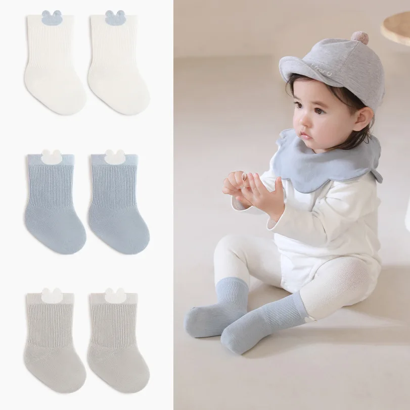 

Набор из 3 пар детских носков для новорожденных мальчиков и девочек, бесшовные, средней длины, без резинки, весенне-осенние, класс А