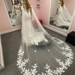Bridal Cape Veil Lace Appliques Cathedral Long Custom MadeTulle Wedding Veils Accessories Bolero for Brides 3 metres